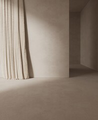 Light empty concrete interior with curtain