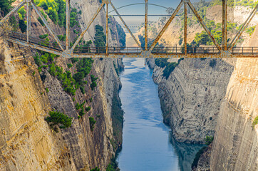 aerial view of the Corinth canal. Europe. Greece. - 411593082