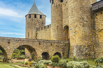 Entrance to the castle of Carcassonne in the south of France. - 411593276