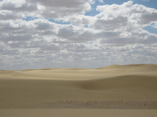 Fototapeta na wymiar Vue sur le désert avec ciel nuageux