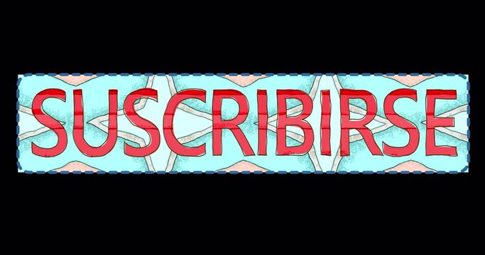 An animated background with the inscription SUBSCRIBE in Spanish stylized as a cartoon or comic. An endlessly looping creative backdrop in vibrant colors to attract subscribers to streams or channels