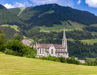 Fototapeta na wymiar An old medieval village in the Swiss Alps.