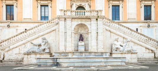 Rome, Italy. View of the staircase of the Palazzo Senatorio by Michelangelo, a Renaissance masterpiece.