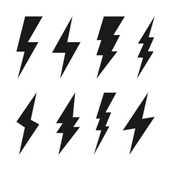 Lightning bolt icons collection. Flash symbol, thunderbolt. Simple lightning strike sign. Vector illustration.