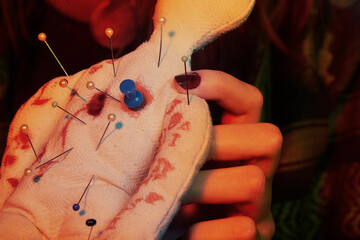 voodoo witch spelling fetish doll practicing magic ritual
