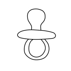 Illustration with a baby pacifier on a white isolated background.  Vector clip art in doodle style for a children's store, website, postcard or poster