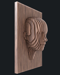 Parametric wood panel - human head - horizontal. 3D rendering