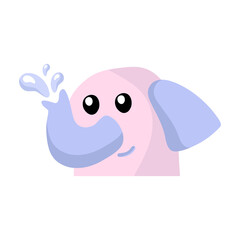 Cute little pink elephant in flat cartoon style. Vector illustration.