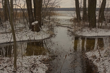 Frozen lake in winter