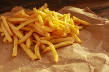 Tasty french potato on table, close up