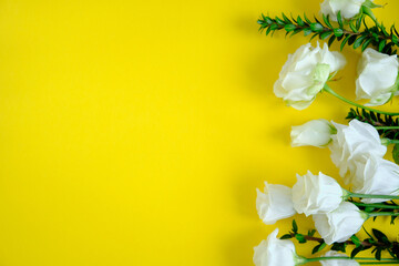 Bouquet of white flowers on the yellow background