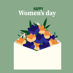 Happy woman's day. Card with flowers. Vector illustration
