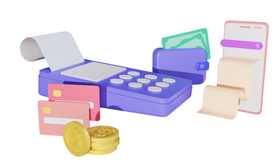 Finance and SEO or payment data for landing page website 3D rendering isolated