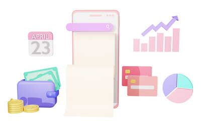 Finance and SEO or payment data for landing page website 3D rendering isolated