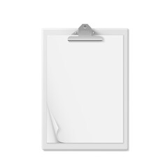 Realistic clipboard folder with blank white sheet of paper, 3d mockup isolated