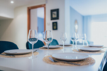 Close up of a photo of empty glasses in the restaurant. Selective focus.