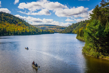 View on the Wapizagonke lake in Mauricie National Park (Quebec, Canada), on a beautiful fall day