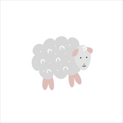 Cute gray sheep cartoon. Vector illustration.
