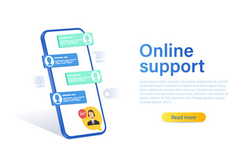 web banner with online support concept. Helpdesk helps to cope with guidance.