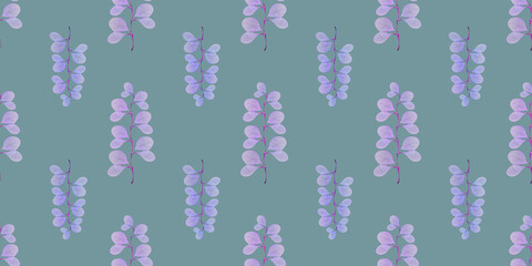 Floral summer repeating pattern. Pink and lilac branches on a green background.Composition of Herbarium. Banner.