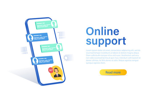 Web Banner With Online Support Concept. Helpdesk Helps To Cope With Guidance.