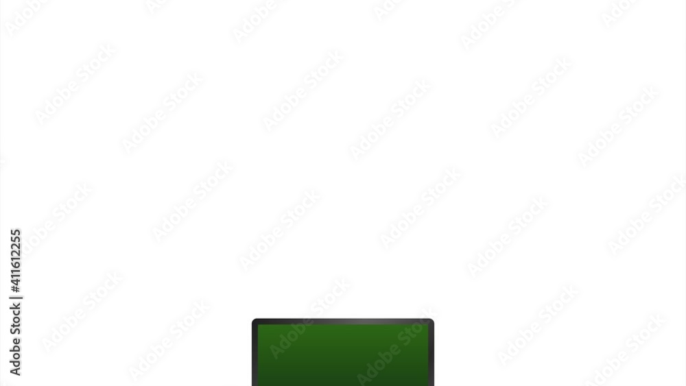 Poster computer with checkmark or tick notification in bubble. approved choice. accept or approve checkmark