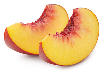 Peach slice isolated on white background. Peach clipping path. Peach fruits