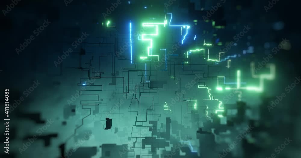Poster abstract high tech digital computer background. blue and green circuit and data flow, circuitry desi