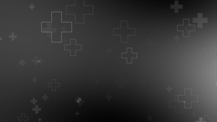 Medical health cross neon light shapes pattern on black background. Abstract healthcare with coronavirus infected deaths case concept.