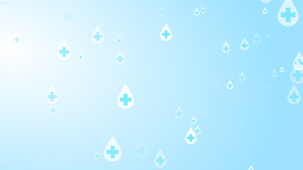 Medical health cross white on blue sanitizer drop pattern background. Abstract healthcare clean and Hygiene concept.