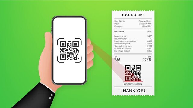 Hand holding smartphone to scan qr code on paper for detail. stock illustration.
