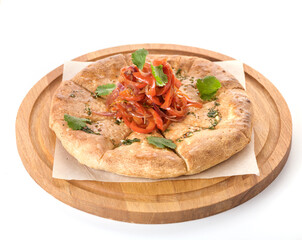 bread tortilla with tomatoes on a white background 