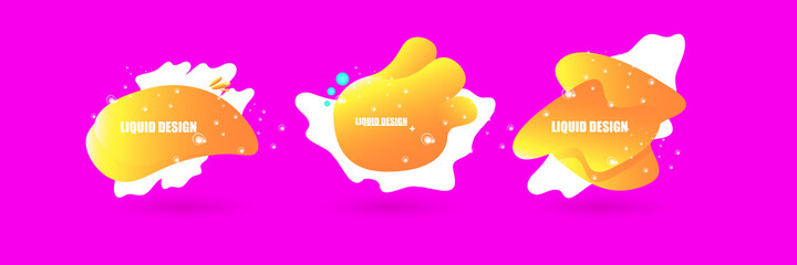 Set of modern abstract vector orange banners on pink background. Gradient abstract banners with flowing liquid shapes for logo, flyer or infographics design. Vector illustration