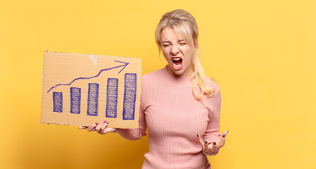 blonde woman looking angry, annoyed and frustrated screaming wtf or what’s wrong with you