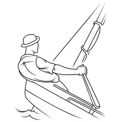 Sportsman in sailboat yachting. Illustration for internet and mobile website.