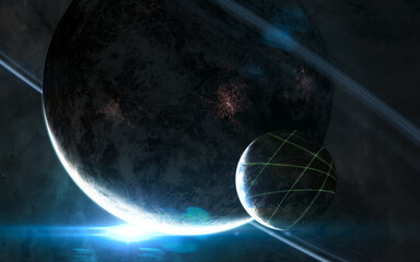 Obraz na płótnie Canvas Planets in light of blue star. Beautiful deep space. Science fiction. Elements of this image furnished by NASA