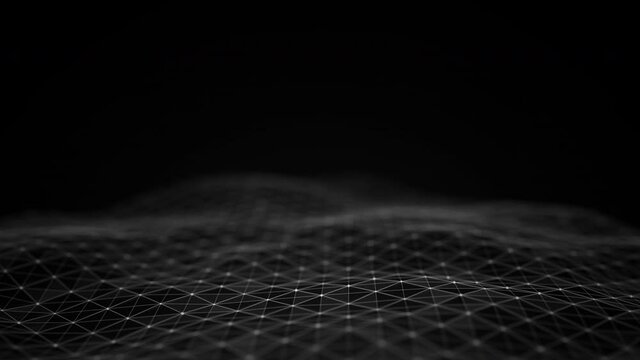 Abstract flowing smooth Plexus fractal waves background. Grid, mesh of dots and lines. Big data connection. Seamless loop animation