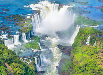 Beautiful aerial view of Iguazu Falls from the helicopter ride - Foz do Iguacu, PR, Brazil