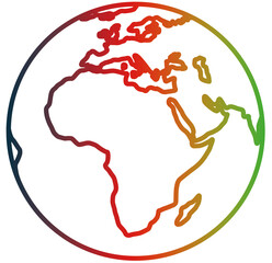 Ilustración globo terráqueo con degradado de colores. Ilustración de estilo minimalista, moderno, simple sobre fondo blanco.