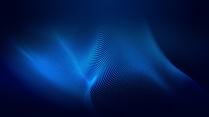 Fototapeta premium Dot blue wave light screen gradient texture background. Abstract ai technology big data digital background. 3d rendering.