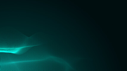 Dot green wave light screen gradient texture background. Abstract  technology big data digital background. 3d rendering.