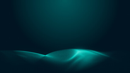 Dot green wave light screen gradient texture background. Abstract  technology big data digital background. 3d rendering.