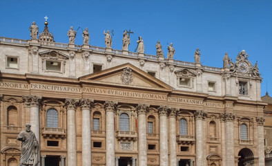 Fototapeta na wymiar Famous St. Peters square or Piazza San Pietro in Rome with Saint Peter basilica