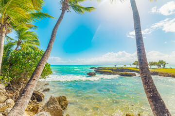 Sun shining over Bas du Fort beach in Guadeloupe