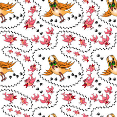 Seamless texture, pattern on a square background - birds and an owl