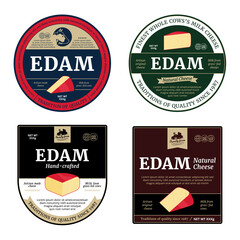 Vector edam cheese labels and packaging design elements. Edam cheese detailed icons - obrazy, fototapety, plakaty