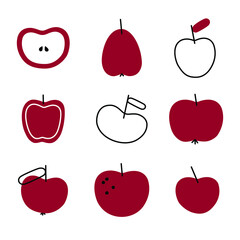 Red apple with a leaf in a flat style. Vector graphics