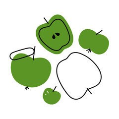Green apple with a leaf in a flat style. Vector graphics
