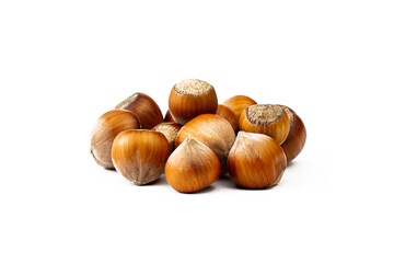Heap of hazelnut isolated on white background. close up image.