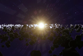 Fototapeta na wymiar A lot of asteroids or meteorites in space, 3d illustration